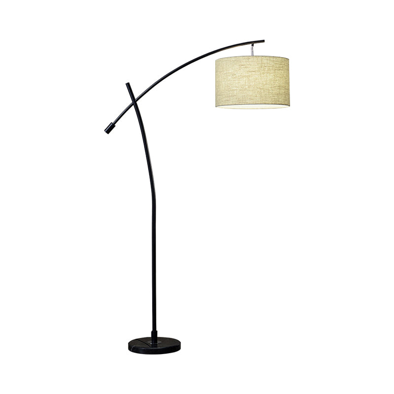 Modernism Drum Standing Floor Lamp Fabric 1 Head Living Room Floor Reading Lamp in Black/Gold/Black and White Clearhalo 'Floor Lamps' 'Lamps' Lighting' 1136851