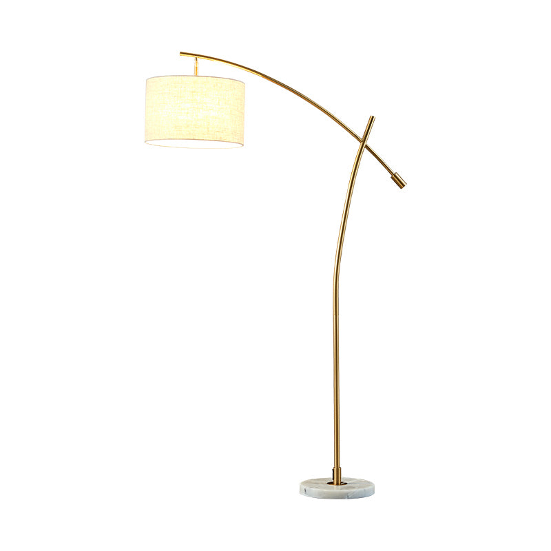 Modernism Drum Standing Floor Lamp Fabric 1 Head Living Room Floor Reading Lamp in Black/Gold/Black and White Clearhalo 'Floor Lamps' 'Lamps' Lighting' 1136855