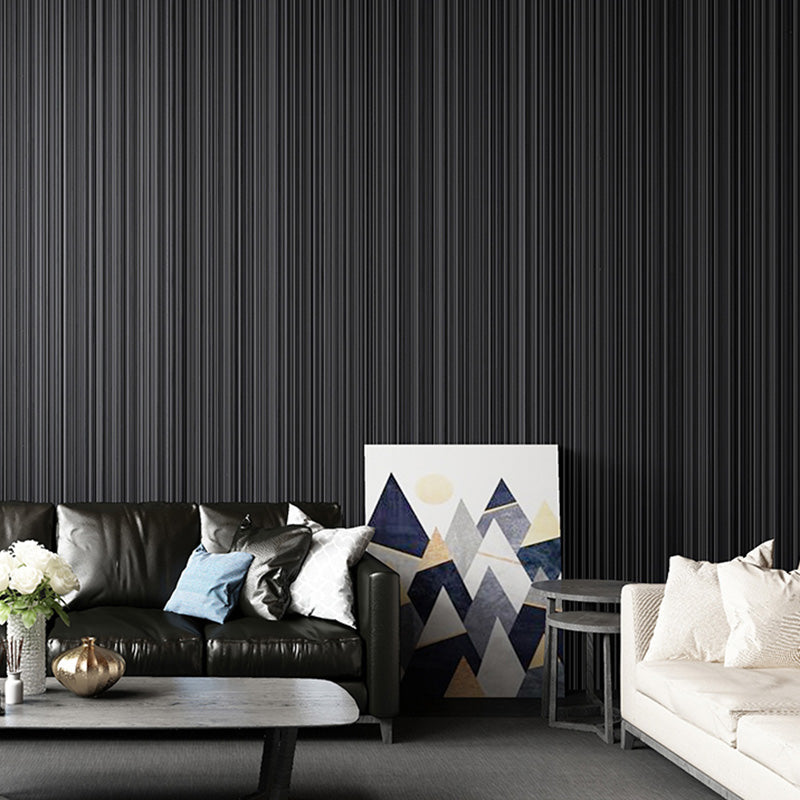 Stripes Wall Decor in Dark Color Plaster Wallpaper Roll for Living Room, 20.5 in x 33 ft Black Clearhalo 'Modern wall decor' 'Modern' 'Wallpaper' Wall Decor' 1136951