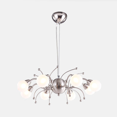 6/8 Lights Dining Room Chandelier Light with Globe White Glass Shade Modern Nickle Led Hanging Ceiling Lamp Clearhalo 'Ceiling Lights' 'Chandeliers' 'Glass shade' 'Glass' 'Modern Chandeliers' 'Modern' Lighting' 113752