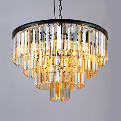 Tiered Amber/Smoke Gray Crystal Hanging Chandelier Modern LED Drop Light for Bedroom, 19.5"/23.5" Wide Amber 23.5" Clearhalo 'Ceiling Lights' 'Chandeliers' 'Clear' 'Industrial' 'Modern Chandeliers' 'Modern' 'Tiffany' 'Traditional Chandeliers' Lighting' 113795