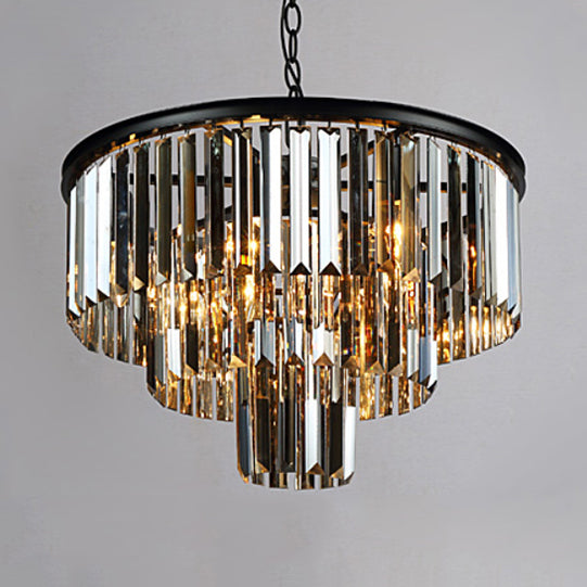 Tiered Amber/Smoke Gray Crystal Hanging Chandelier Modern LED Drop Light for Bedroom, 19.5"/23.5" Wide Smoke Gray 19.5" Clearhalo 'Ceiling Lights' 'Chandeliers' 'Clear' 'Industrial' 'Modern Chandeliers' 'Modern' 'Tiffany' 'Traditional Chandeliers' Lighting' 113797