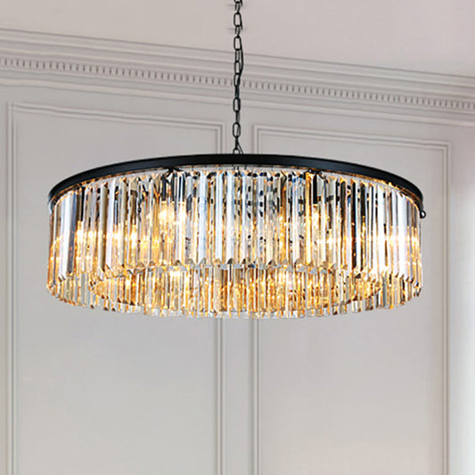 Drum Chandelier Pendant Light Contemporary Amber/Clear/Smoke Gray Crystal 6-Light LED Suspension Lamp with Adjustable Chain Amber Clearhalo 'Ceiling Lights' 'Chandeliers' 'Clear' 'Industrial' 'Modern Chandeliers' 'Modern' 'Tiffany' 'Traditional Chandeliers' Lighting' 113801
