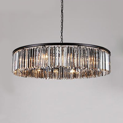 Drum Chandelier Pendant Light Contemporary Amber/Clear/Smoke Gray Crystal 6-Light LED Suspension Lamp with Adjustable Chain Clearhalo 'Ceiling Lights' 'Chandeliers' 'Clear' 'Industrial' 'Modern Chandeliers' 'Modern' 'Tiffany' 'Traditional Chandeliers' Lighting' 113803