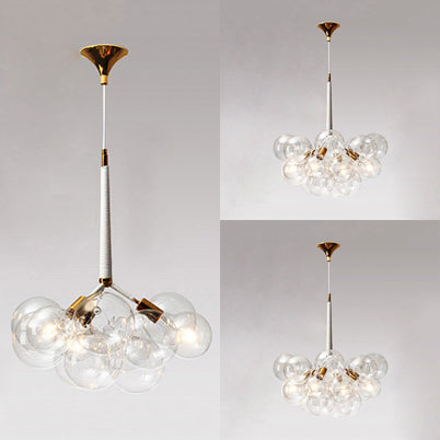 Globe Clear Glass Chandelier Lighting Contemporary 3/4/6 Lights Black/White Led Hanging Ceiling Lamp Clearhalo 'Ceiling Lights' 'Chandeliers' 'Glass shade' 'Glass' 'Modern Chandeliers' 'Modern' Lighting' 114018