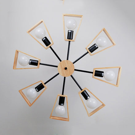 Modern Sputnik Chandelier Pendant Wooden 3/5/8-Light Bedroom Hanging Lamp in Black/White Clearhalo 'Ceiling Lights' 'Chandeliers' Lighting' options 114036