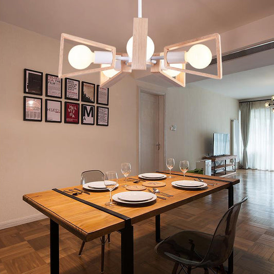 Modern Sputnik Chandelier Pendant Wooden 3/5/8-Light Bedroom Hanging Lamp in Black/White Clearhalo 'Ceiling Lights' 'Chandeliers' Lighting' options 114040