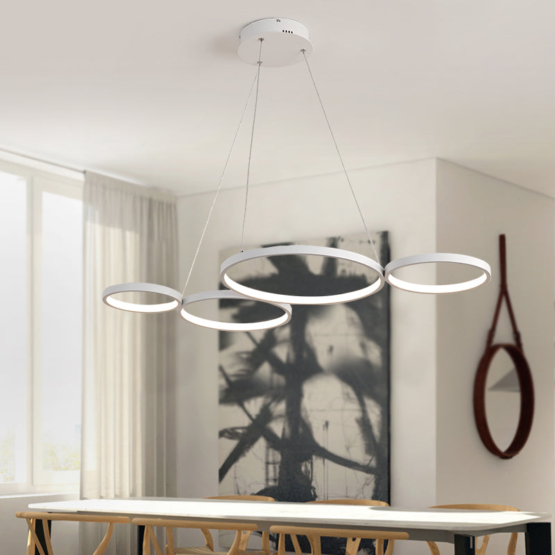 4 Rings Acrylic Ceiling Chandelier Simple LED Black/White Drop Pendant over Table in Warm/White/Natural Light Clearhalo 'Ceiling Lights' 'Chandeliers' 'Modern Chandeliers' 'Modern' Lighting' 114260