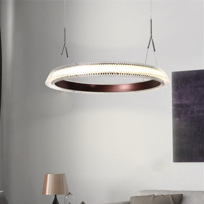 Contemporary 1/2/3-Light Ceiling Pendant Light with Crystal Shade Brown Ring LED Chandelier Lamp for Dining Room 1 Brown Clearhalo 'Ceiling Lights' 'Chandeliers' 'Modern Chandeliers' 'Modern' Lighting' 114607