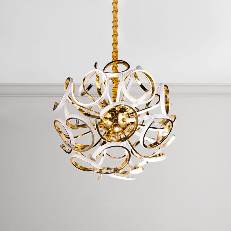 Globe Chandelier Pendant Light Contemporary Acrylic 12/18/24 Lights Gold/Silver Hanging Ceiling Light in White/Warm Gold Clearhalo 'Ceiling Lights' 'Chandeliers' 'Modern Chandeliers' 'Modern' Lighting' 114904