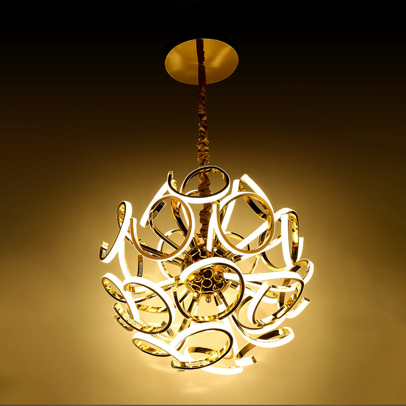 Globe Chandelier Pendant Light Contemporary Acrylic 12/18/24 Lights Gold/Silver Hanging Ceiling Light in White/Warm Clearhalo 'Ceiling Lights' 'Chandeliers' 'Modern Chandeliers' 'Modern' Lighting' 114905
