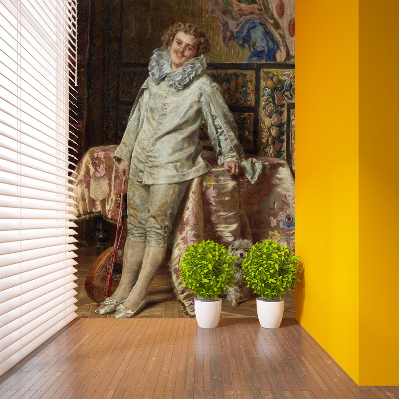 Full Size Illustration Gentleman Mural for Living Room in Brown, Personalized Size Available Clearhalo 'Wall Decor' 'Wall Mural' 1150503