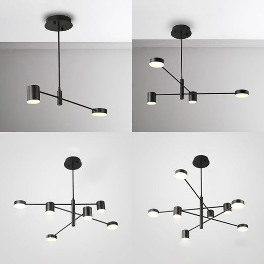 Multi Tiers Asymmetrical Chandelier Light Metal Simple Style 2/4/6/8 Heads Black/White Pendant Light in Warm/White/Third Gear Clearhalo 'Ceiling Lights' 'Chandeliers' 'Modern Chandeliers' 'Modern' Lighting' 115064