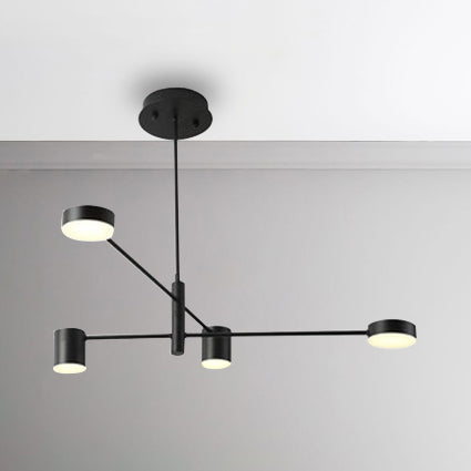 Multi Tiers Asymmetrical Chandelier Light Metal Simple Style 2/4/6/8 Heads Black/White Pendant Light in Warm/White/Third Gear 4 Black Clearhalo 'Ceiling Lights' 'Chandeliers' 'Modern Chandeliers' 'Modern' Lighting' 115066