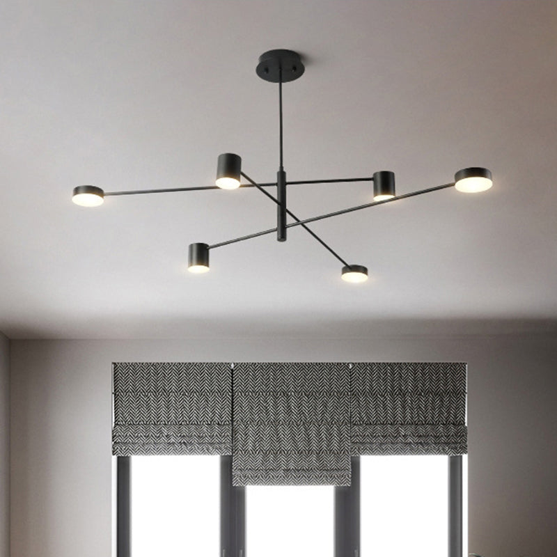 Multi Tiers Asymmetrical Chandelier Light Metal Simple Style 2/4/6/8 Heads Black/White Pendant Light in Warm/White/Third Gear Clearhalo 'Ceiling Lights' 'Chandeliers' 'Modern Chandeliers' 'Modern' Lighting' 115068
