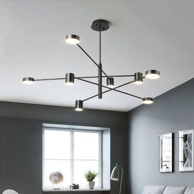 Multi Tiers Asymmetrical Chandelier Light Metal Simple Style 2/4/6/8 Heads Black/White Pendant Light in Warm/White/Third Gear Clearhalo 'Ceiling Lights' 'Chandeliers' 'Modern Chandeliers' 'Modern' Lighting' 115069