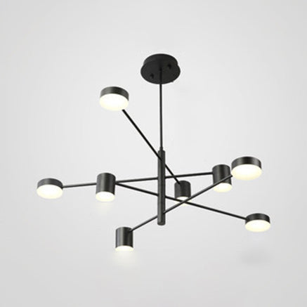 Multi Tiers Asymmetrical Chandelier Light Metal Simple Style 2/4/6/8 Heads Black/White Pendant Light in Warm/White/Third Gear 8 Black Clearhalo 'Ceiling Lights' 'Chandeliers' 'Modern Chandeliers' 'Modern' Lighting' 115070
