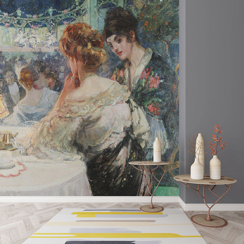 Vintage Al Teatro Wall Murals for Living Room Custom Size Wall Covering in Blue-White Clearhalo 'Wall Decor' 'Wall Mural' 1150720