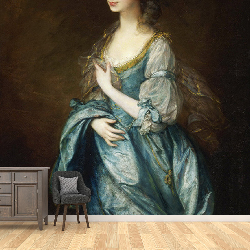Painting of Mrs Duncombe Mural Blue and Coffee Victorian Style Wall Decor for Living Room Clearhalo 'Wall Decor' 'Wall Mural' 1150749