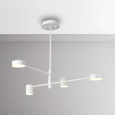 Multi Tiers Asymmetrical Chandelier Light Metal Simple Style 2/4/6/8 Heads Black/White Pendant Light in Warm/White/Third Gear 4 White Clearhalo 'Ceiling Lights' 'Chandeliers' 'Modern Chandeliers' 'Modern' Lighting' 115075