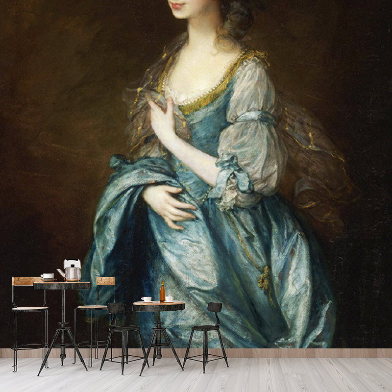 Painting of Mrs Duncombe Mural Blue and Coffee Victorian Style Wall Decor for Living Room Clearhalo 'Wall Decor' 'Wall Mural' 1150750