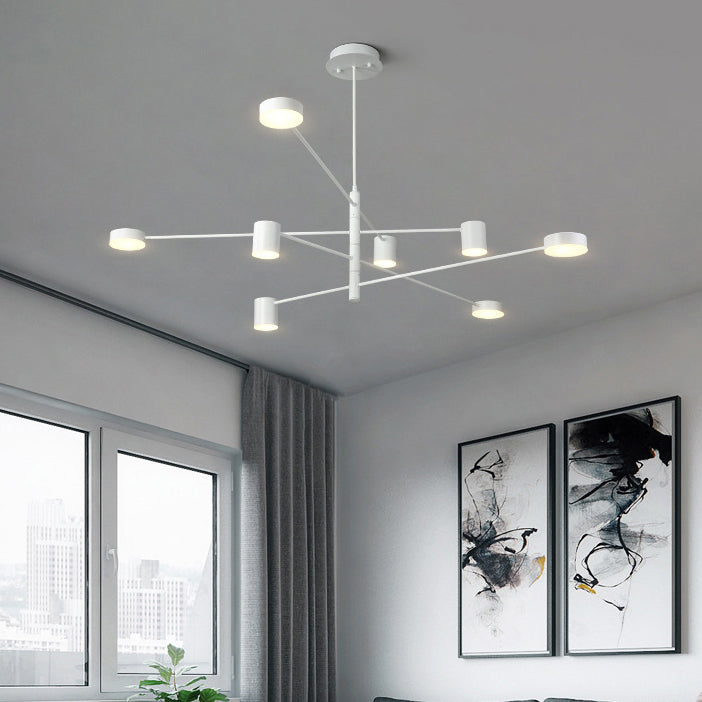 Multi Tiers Asymmetrical Chandelier Light Metal Simple Style 2/4/6/8 Heads Black/White Pendant Light in Warm/White/Third Gear Clearhalo 'Ceiling Lights' 'Chandeliers' 'Modern Chandeliers' 'Modern' Lighting' 115077