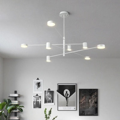 Multi Tiers Asymmetrical Chandelier Light Metal Simple Style 2/4/6/8 Heads Black/White Pendant Light in Warm/White/Third Gear Clearhalo 'Ceiling Lights' 'Chandeliers' 'Modern Chandeliers' 'Modern' Lighting' 115078
