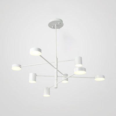 Multi Tiers Asymmetrical Chandelier Light Metal Simple Style 2/4/6/8 Heads Black/White Pendant Light in Warm/White/Third Gear 8 White Clearhalo 'Ceiling Lights' 'Chandeliers' 'Modern Chandeliers' 'Modern' Lighting' 115079