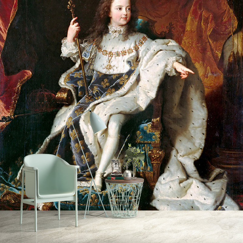 Young Louis XV Mural Wallpaper Red and White Classical Wall Covering for Hallway Red-White Clearhalo 'Wall Decor' 'Wall Mural' 1150903