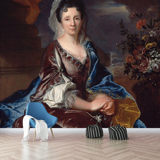 Custom Marquise Portrait Wallpaper Murals Blue and Coffee Non-Woven Wall Decor, Stain Resistant Clearhalo 'Wall Decor' 'Wall Mural' 1150910