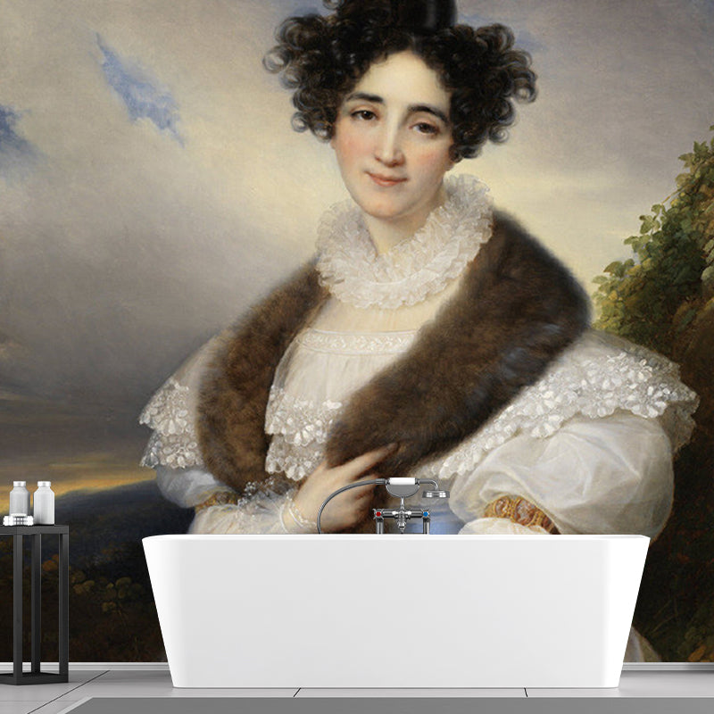 Woman in White Gown Murals Classical Stain Resistant Corridor Wall Covering, Non-Woven Clearhalo 'Wall Decor' 'Wall Mural' 1151004