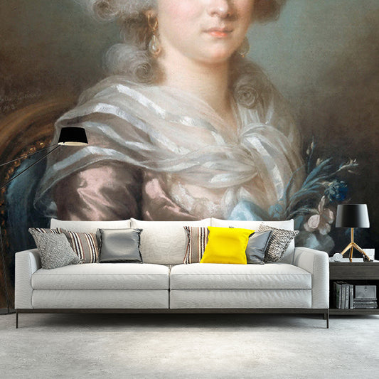 Illustration Femme Flore Pajou Mural for Hallway Grey and White Wall Decor, Waterproof Clearhalo 'Wall Decor' 'Wall Mural' 1151015