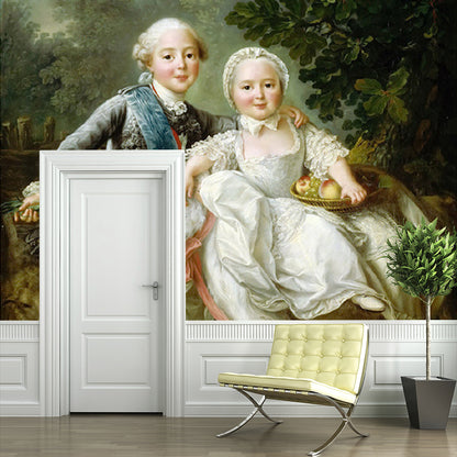 Classic Princesses Portrait Wall Murals Green-White Moisture Resistant Wall Covering for Accent Wall Green-White Clearhalo 'Wall Decor' 'Wall Mural' 1151023