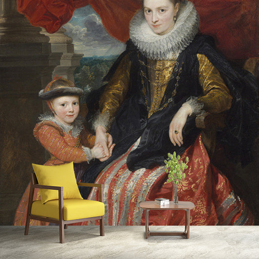 Large Victorian Style Wallpaper Murals Orange-Red Susanna Fourment and Her Daughter Portrait Wall Art, Custom Made