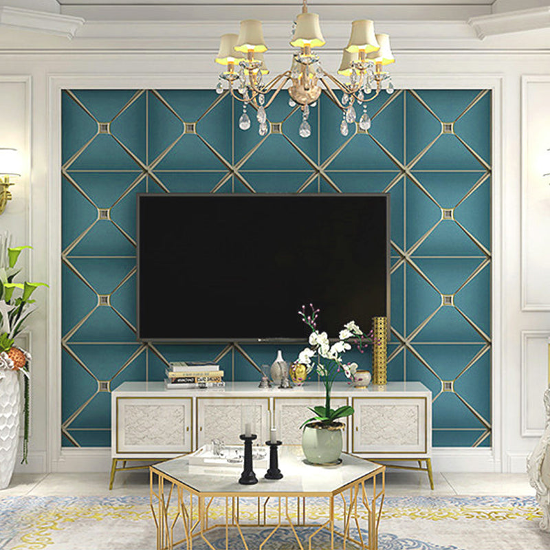 Flock Material Wallpaper Lattice Pattern Geometric Textured Wall Decor with Diamond Aqua Clearhalo 'Modern wall decor' 'Modern' 'Wallpaper' Wall Decor' 1151189