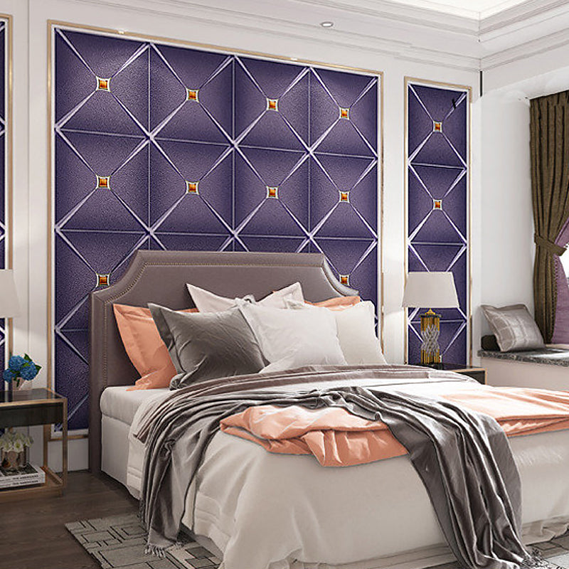 Flock Material Wallpaper Lattice Pattern Geometric Textured Wall Decor with Diamond Purple Clearhalo 'Modern wall decor' 'Modern' 'Wallpaper' Wall Decor' 1151198