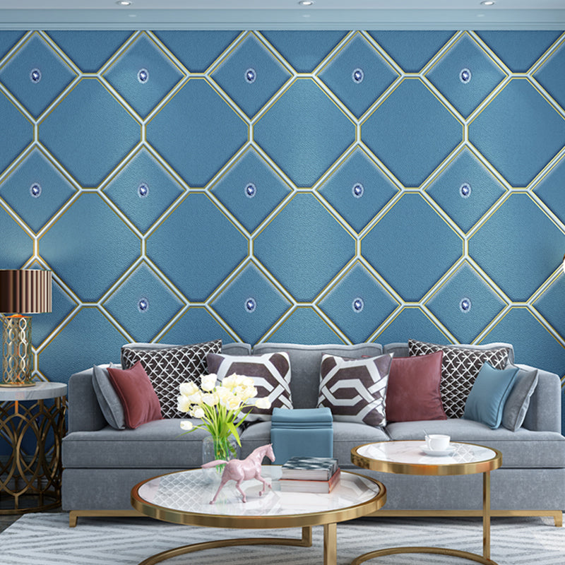 Rhombus 33' x 20.5" Wallpaper Dark Color Textured Moisture-Resistant Wall Art with Decorative Diamond Ocean Blue Clearhalo 'Modern wall decor' 'Modern' 'Wallpaper' Wall Decor' 1151227