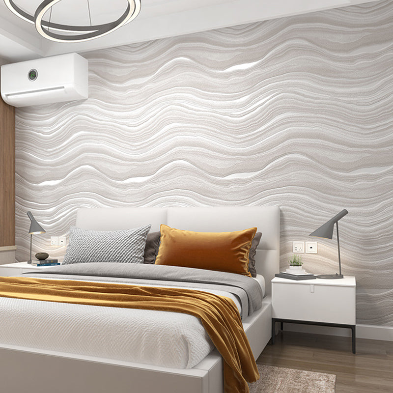 Soft Color Flock Textured Wallpaper Waves Unpasted Wall Art for Living Room Decoration Grey Clearhalo 'Modern wall decor' 'Modern' 'Wallpaper' Wall Decor' 1151245