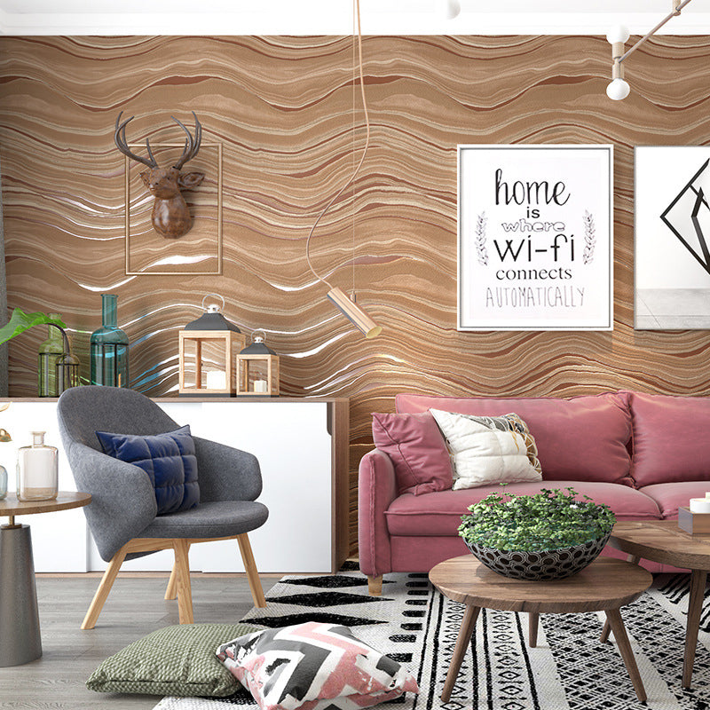Soft Color Flock Textured Wallpaper Waves Unpasted Wall Art for Living Room Decoration Dark Coffee Clearhalo 'Modern wall decor' 'Modern' 'Wallpaper' Wall Decor' 1151254