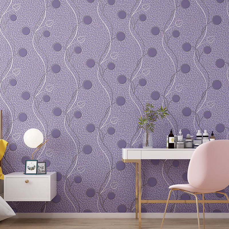 Modern 54.5-sq ft Wallpaper Roll Plant Non-Pasted Wall Decor in Soft Color for Bedroom Purple Clearhalo 'Modern wall decor' 'Modern' 'Wallpaper' Wall Decor' 1151269