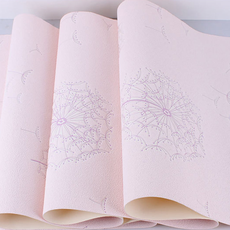 Wallpaper Dandelion Soft Color Rustic Flock Material Wall Covering for Bedroom Decor Clearhalo 'Country wall decor' 'Rustic' 'Wallpaper' Wall Decor' 1151359