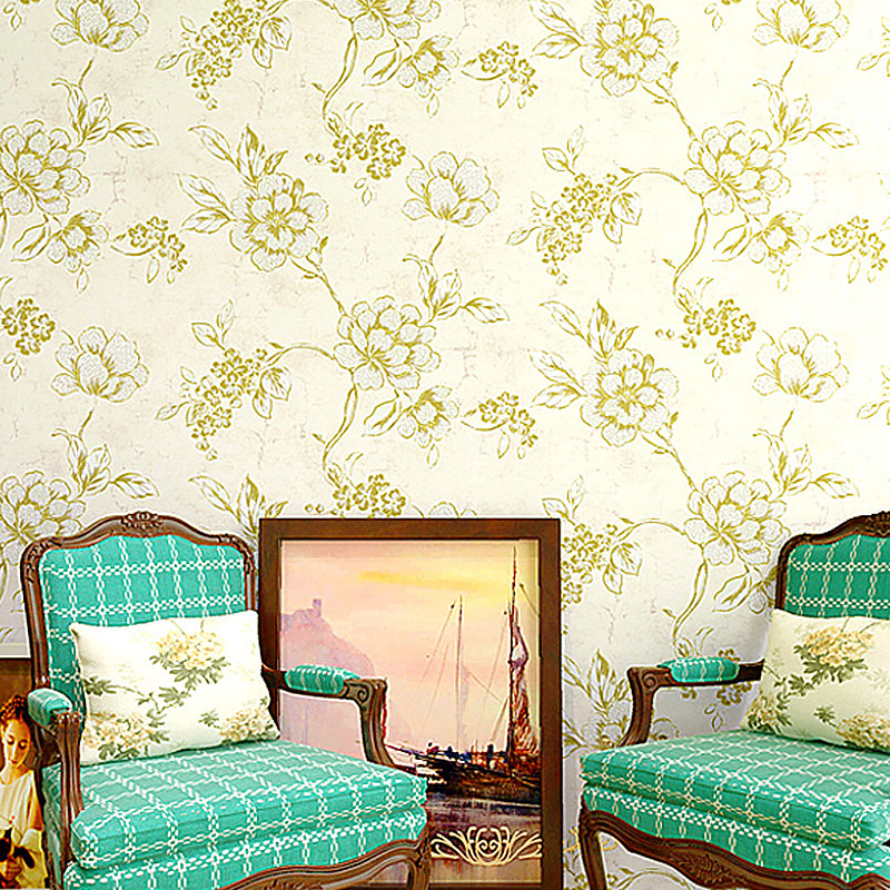 Farmhouse Peony Blossom Wallpaper Pastel Color Home Wall Covering, 33' L x 20.5" W Beige Clearhalo 'Country wall decor' 'Rustic' 'Wallpaper' Wall Decor' 1151382