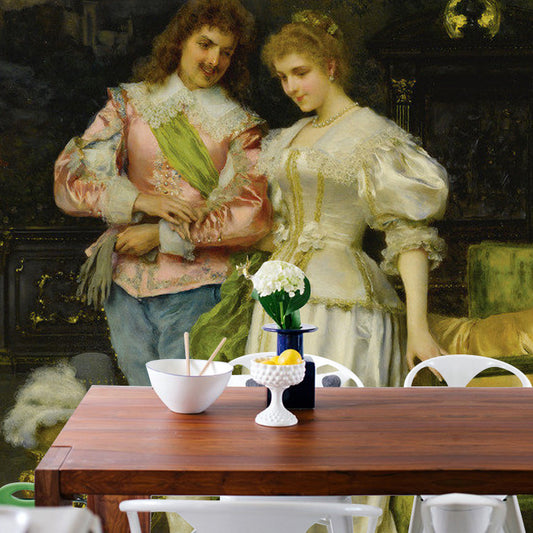 Water-Resistant Gentleman and Lady Mural Custom-Printed Mid-Century Wall Covering for Dining Room