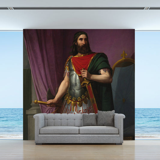 Retro Warrior Wall Art for Bedroom Decoration, Custom Size Mural Wallpaper in Purple Clearhalo 'Wall Decor' 'Wall Mural' 1151487