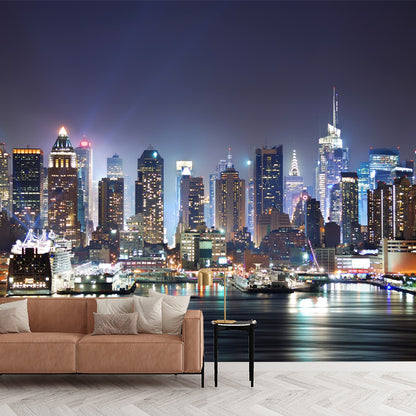 Photo Night City Wall Mural Decal Full Size Wall Covering for Accent Wall, Custom Size Available Gray-Purple-Area (L×W) 32.00sq ft-Item.no-12 custom Clearhalo 'Wall Decor' 'Wall Mural' 1151692