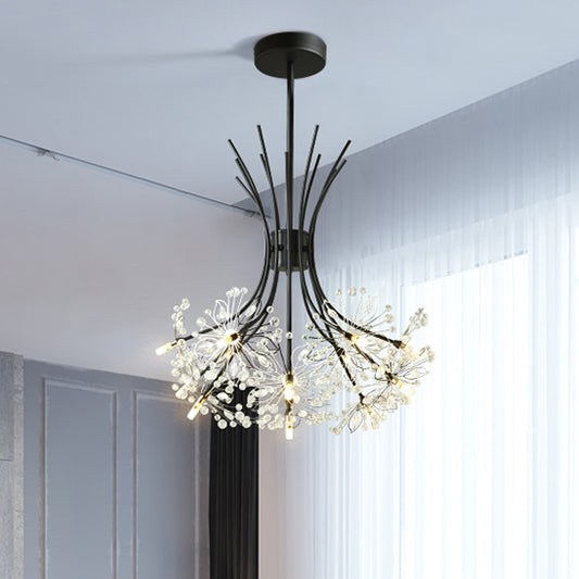 Clear Crystal Beaded Chandelier Lighting with Bouquet Design Modern 13/19 Lights Black/Chrome Hanging Lamp 13 Black