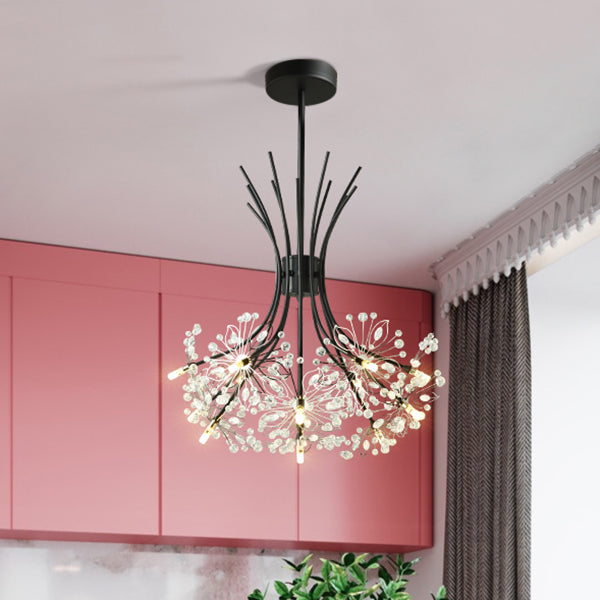 Clear Crystal Beaded Chandelier Lighting with Bouquet Design Modern 13/19 Lights Black/Chrome Hanging Lamp Clearhalo 'Ceiling Lights' 'Chandeliers' 'Modern Chandeliers' 'Modern' Lighting' 115250