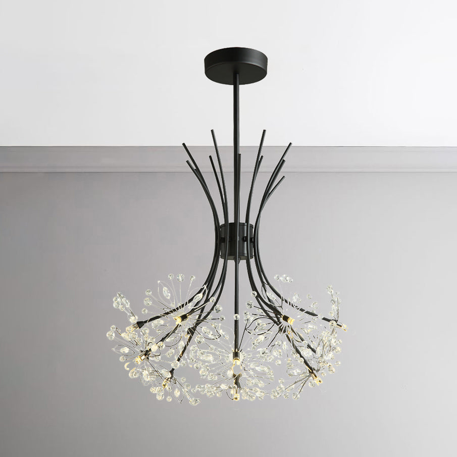 Clear Crystal Beaded Chandelier Lighting with Bouquet Design Modern 13/19 Lights Black/Chrome Hanging Lamp Clearhalo 'Ceiling Lights' 'Chandeliers' 'Modern Chandeliers' 'Modern' Lighting' 115251