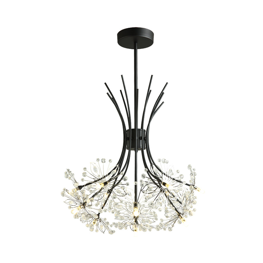 Clear Crystal Beaded Chandelier Lighting with Bouquet Design Modern 13/19 Lights Black/Chrome Hanging Lamp Clearhalo 'Ceiling Lights' 'Chandeliers' 'Modern Chandeliers' 'Modern' Lighting' 115252