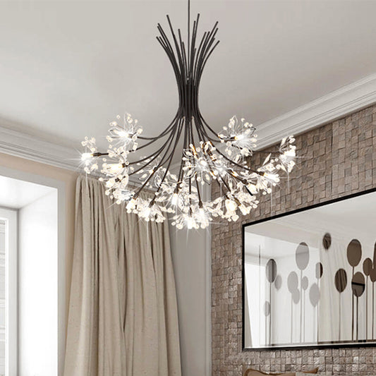 Clear Crystal Beaded Chandelier Lighting with Bouquet Design Modern 13/19 Lights Black/Chrome Hanging Lamp 19 Black Clearhalo 'Ceiling Lights' 'Chandeliers' 'Modern Chandeliers' 'Modern' Lighting' 115253